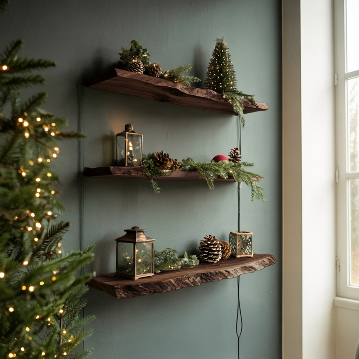 Handcrafted Solid Wood Floating Shelf For Festive Entryway Design