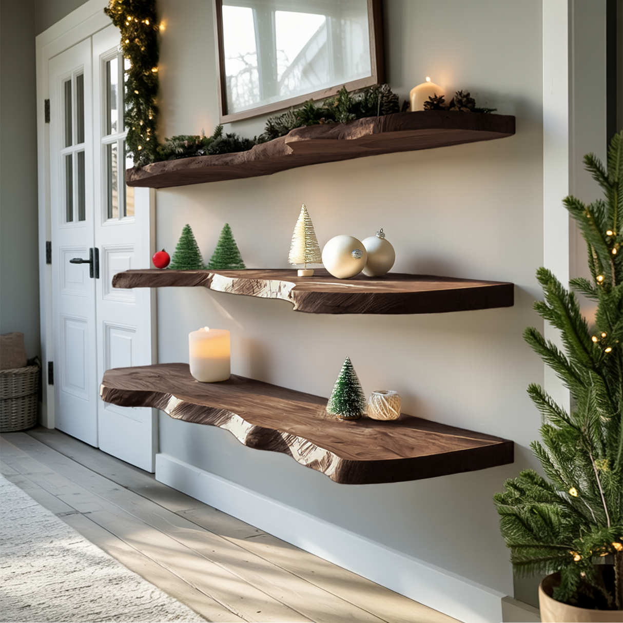 Farmhouse Solid Wood Floating Shelf For Christmas Bedroom Wall Decor