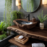 Mid Century Handcrafted Wood Wash Basin For Bathroom Decor