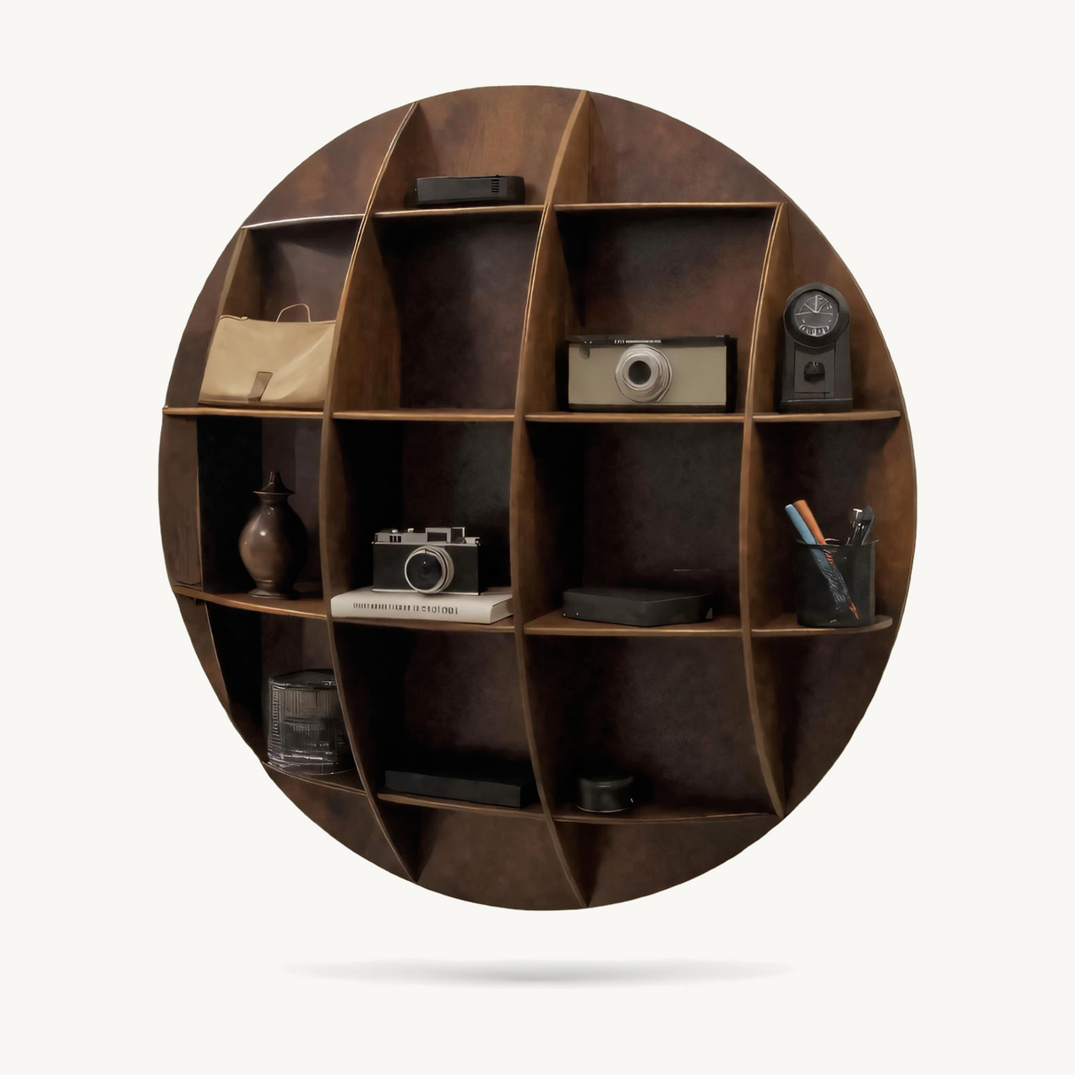 Modern Round Wall Mounted Shelf With Compartments For Living Room Office And Entryway