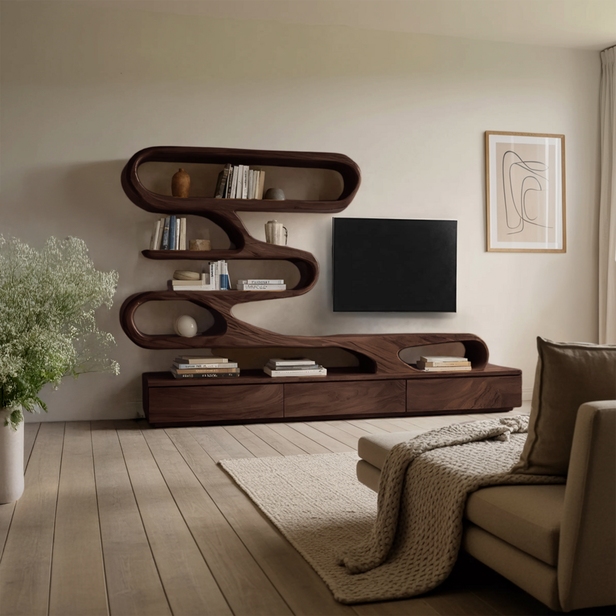 Modern Organic Wall TV Shelf System For Living Room