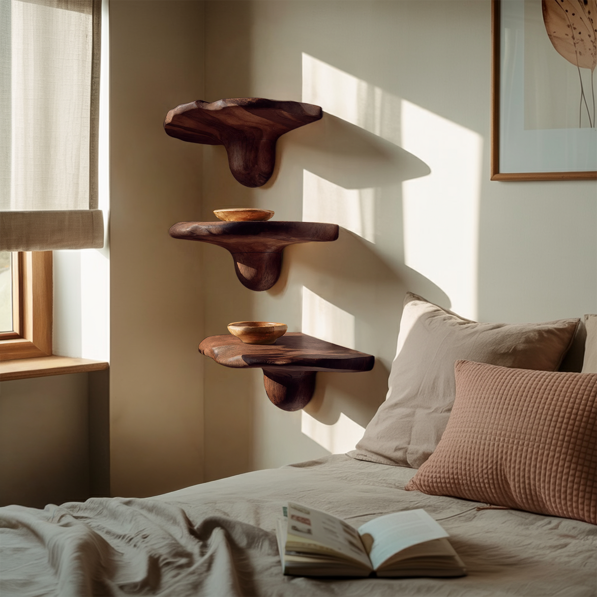 Handcrafted Solid Wood Mushroom Shelf For Bedroom Furniture Decor