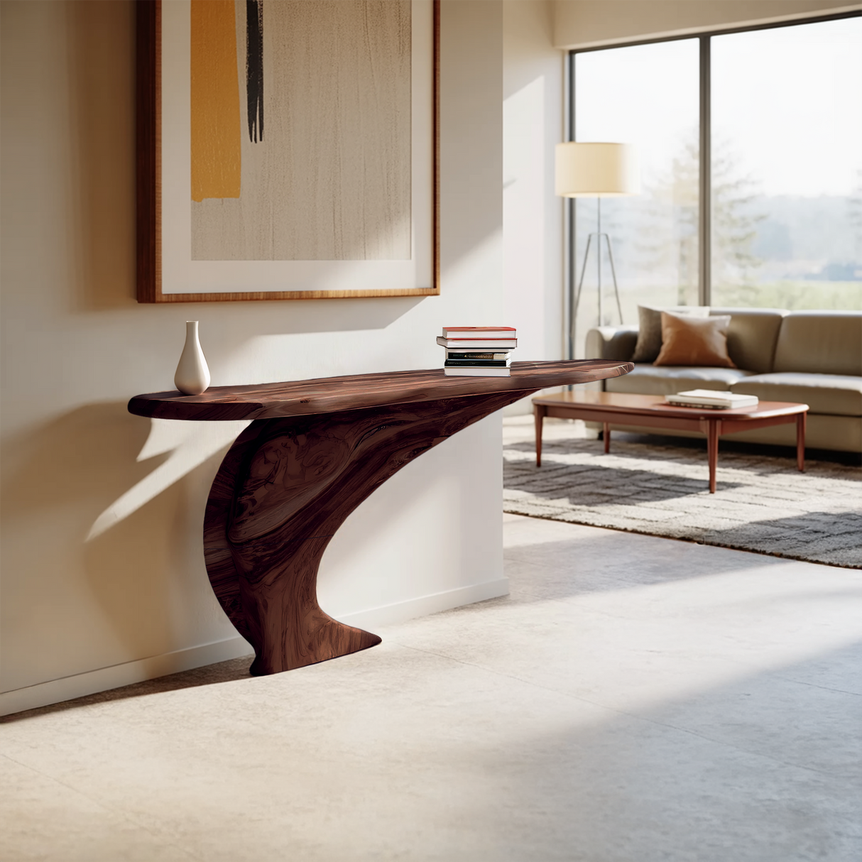 Mid Century Wooden Live Edge Console Table For Living Room Decor