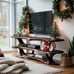 Farmhouse Live Edge Wooden TV Console For Holiday Bedroom Decor