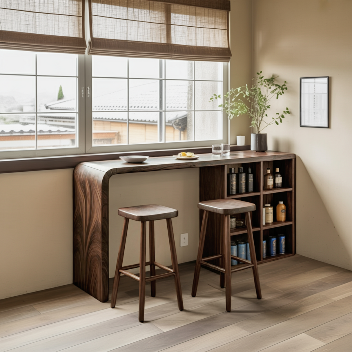 Modern Wooden Bar Table With Storage For Kitchen Or Home Mini Bar