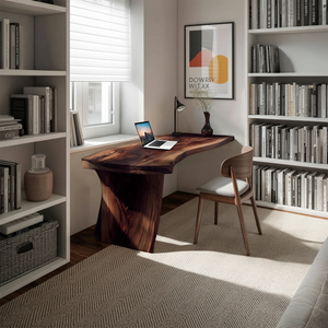 Farmhouse Wooden Live Edge Desk For Office And Study Room