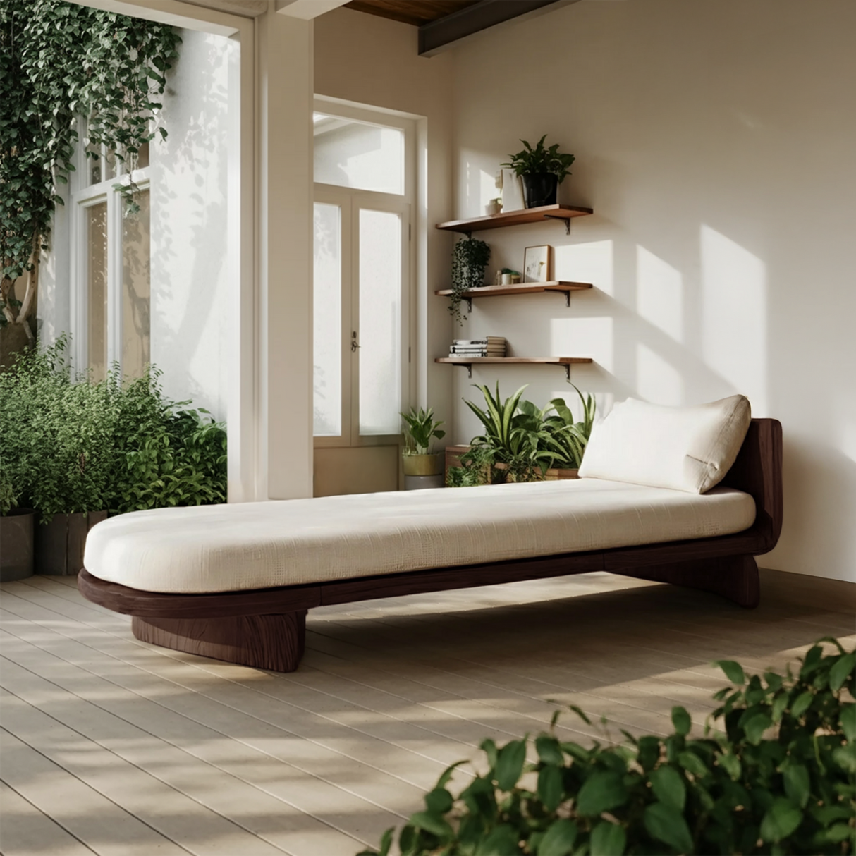 Handcrafted Mid Century Wooden Daybed For Patio Furniture Outdoor