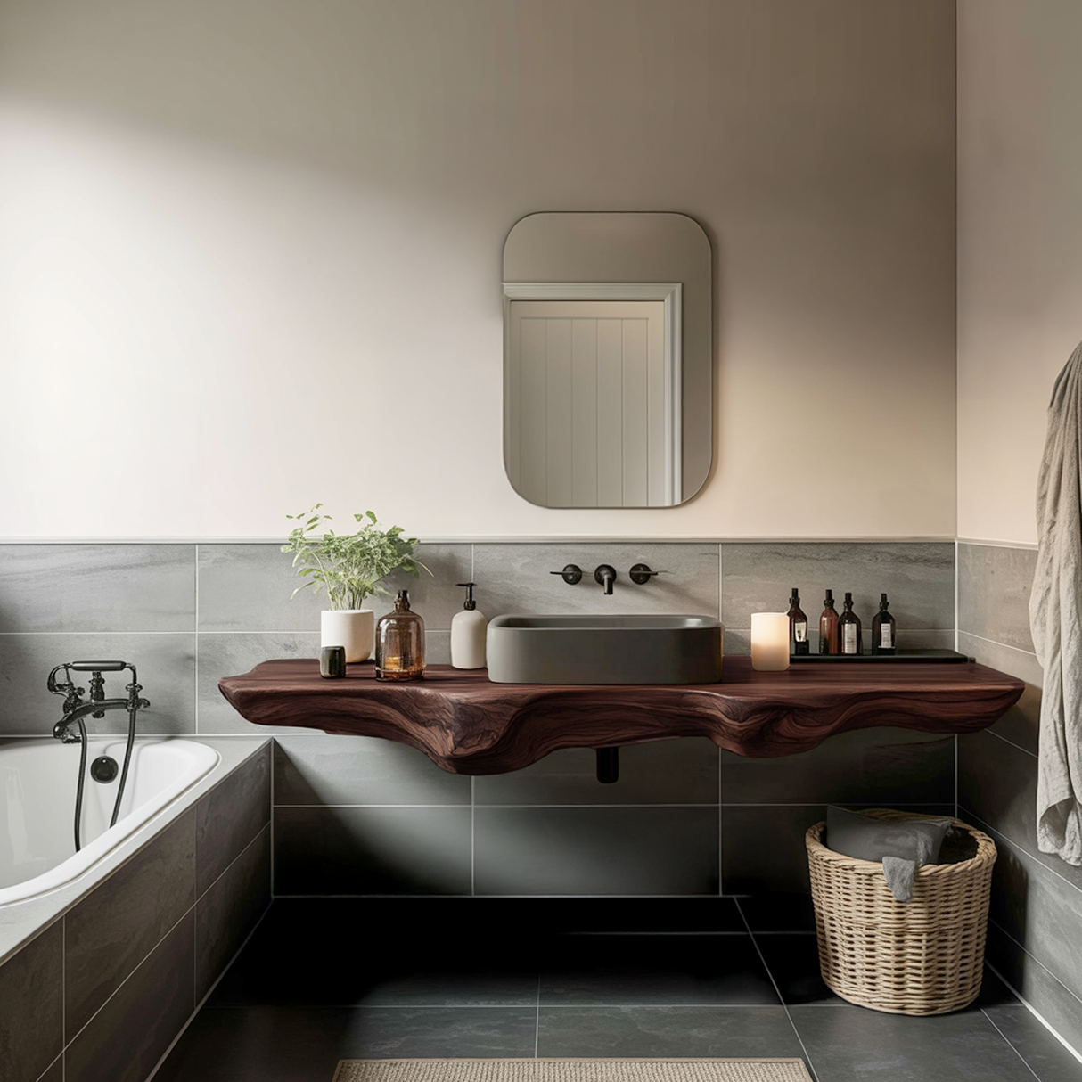 Mid Century Solid Wood Vanity For Sleek Bathroom