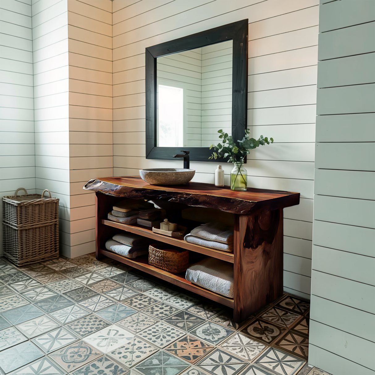 Rustic Bathroom Vanity With Open Shelf For Bathroom