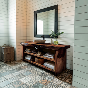 Rustic Bathroom Vanity With Open Shelf For Bathroom