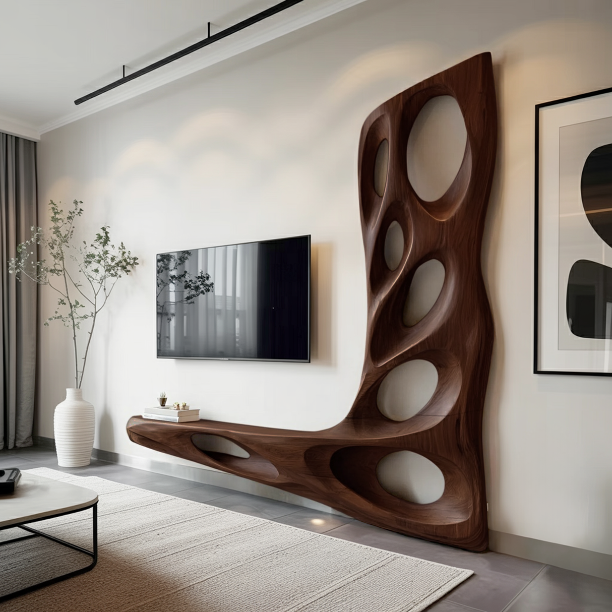 Modern Sculptural TV Wall Console For Living Room Decor