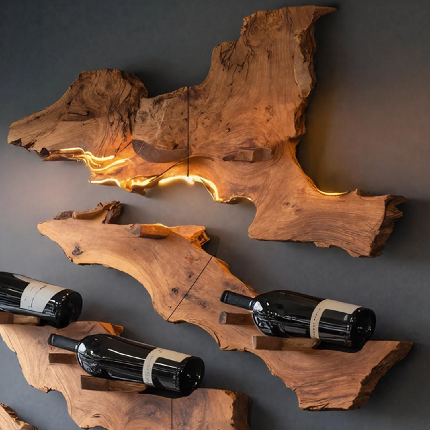 Handcrafted Wooden Live Edge Wine Holder For Bar Decor Ideas