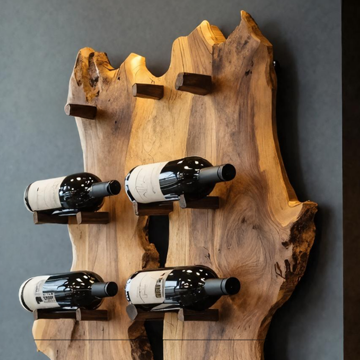 Mid Century Live Edge Wine Holder For Elegant Entryway Decor