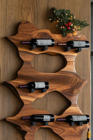 Rustic Solid Wood Live Edge Wine Rack For Entryway