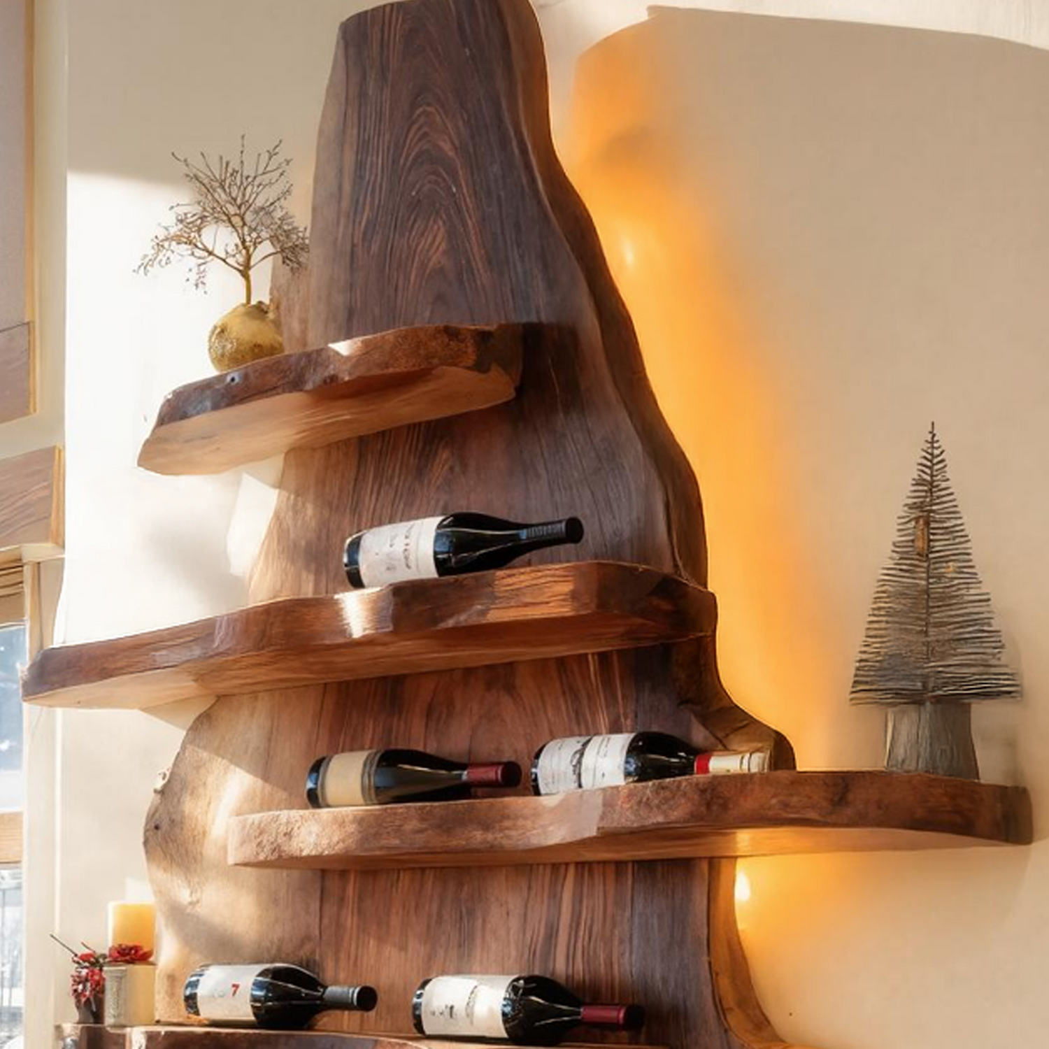 Farmhouse Live Edge Wine Holder For Living Room Wine Display