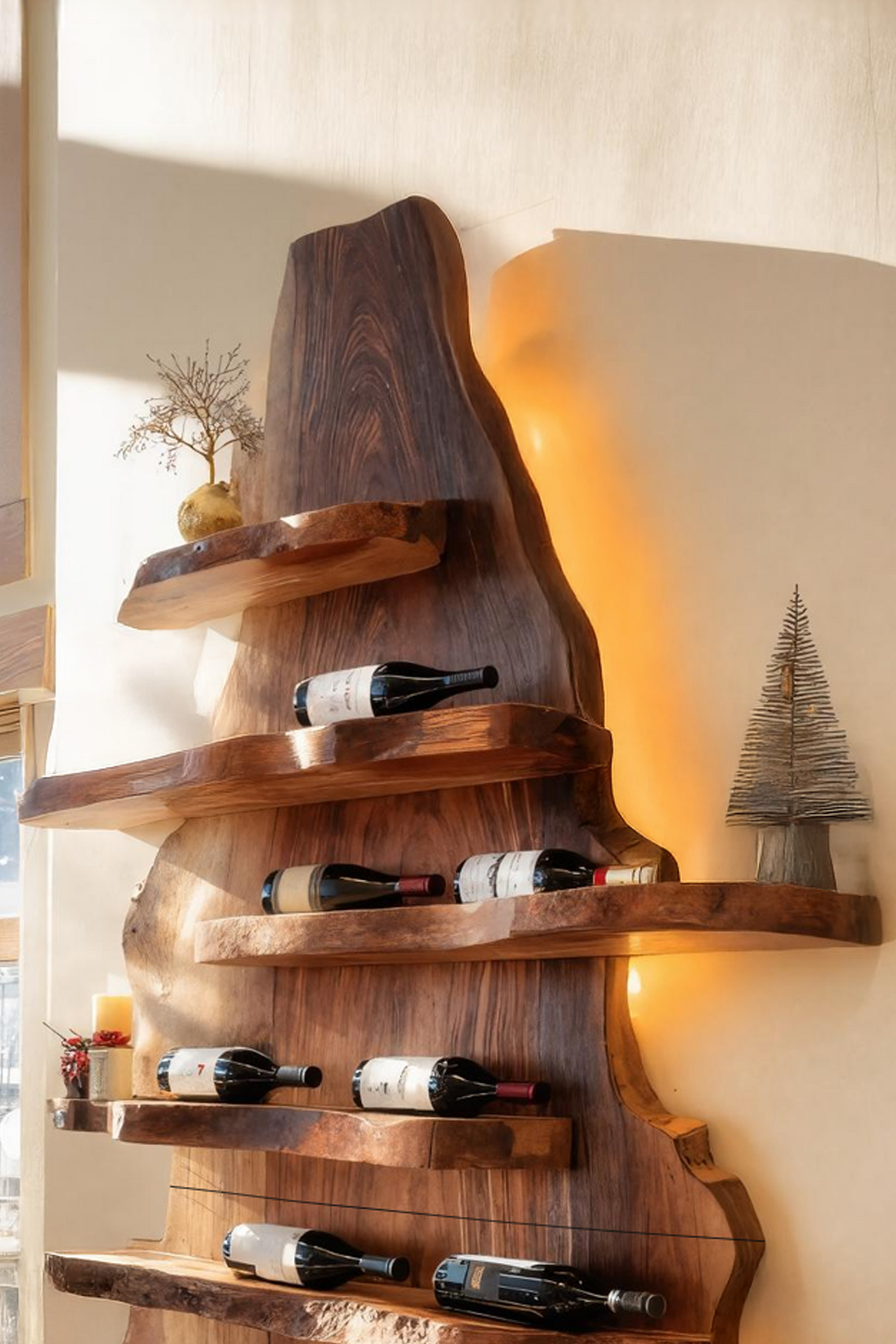Farmhouse Live Edge Wine Holder For Living Room Wine Display