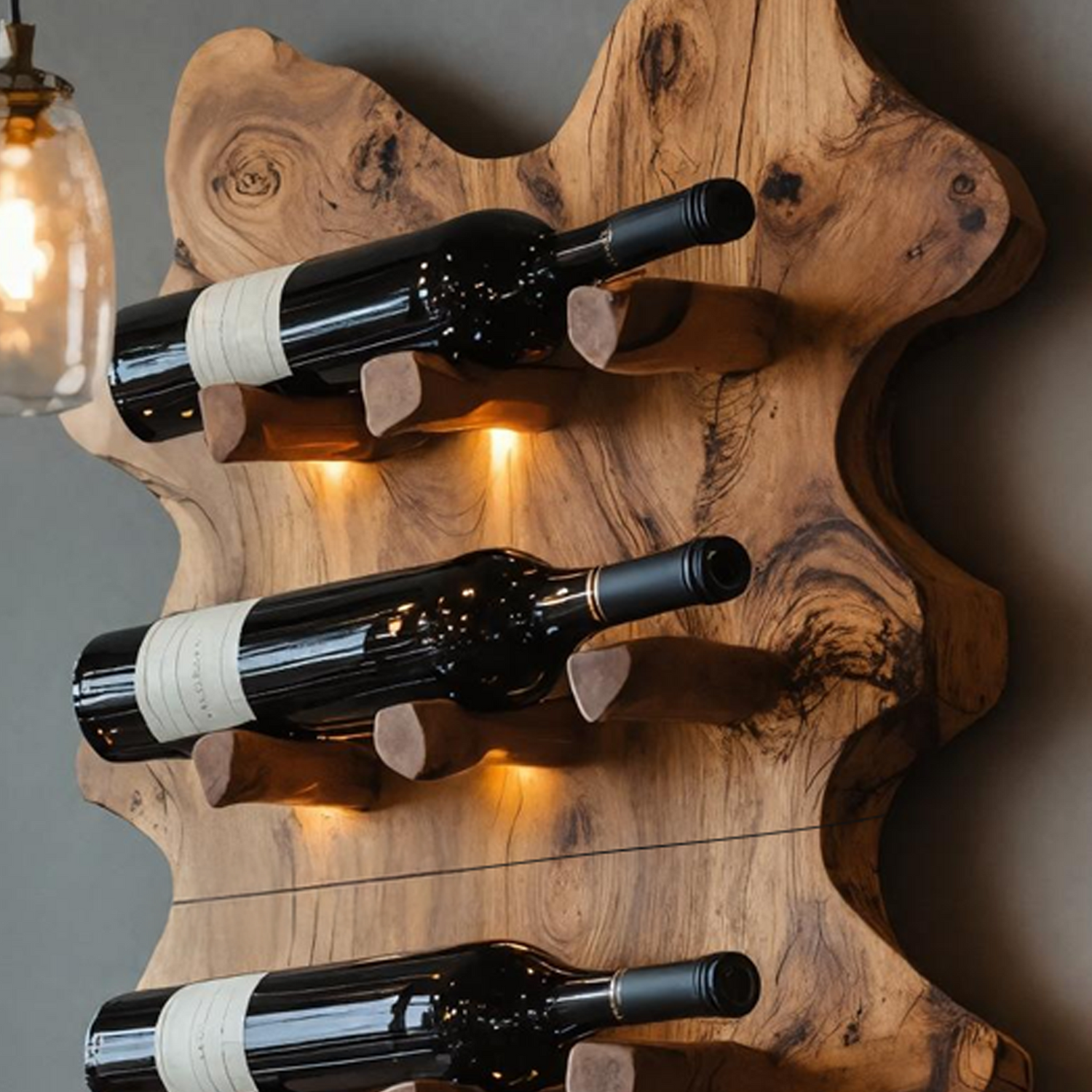 Rustic Live Edge Wall Wine Rack For Cozy Dining Rooms