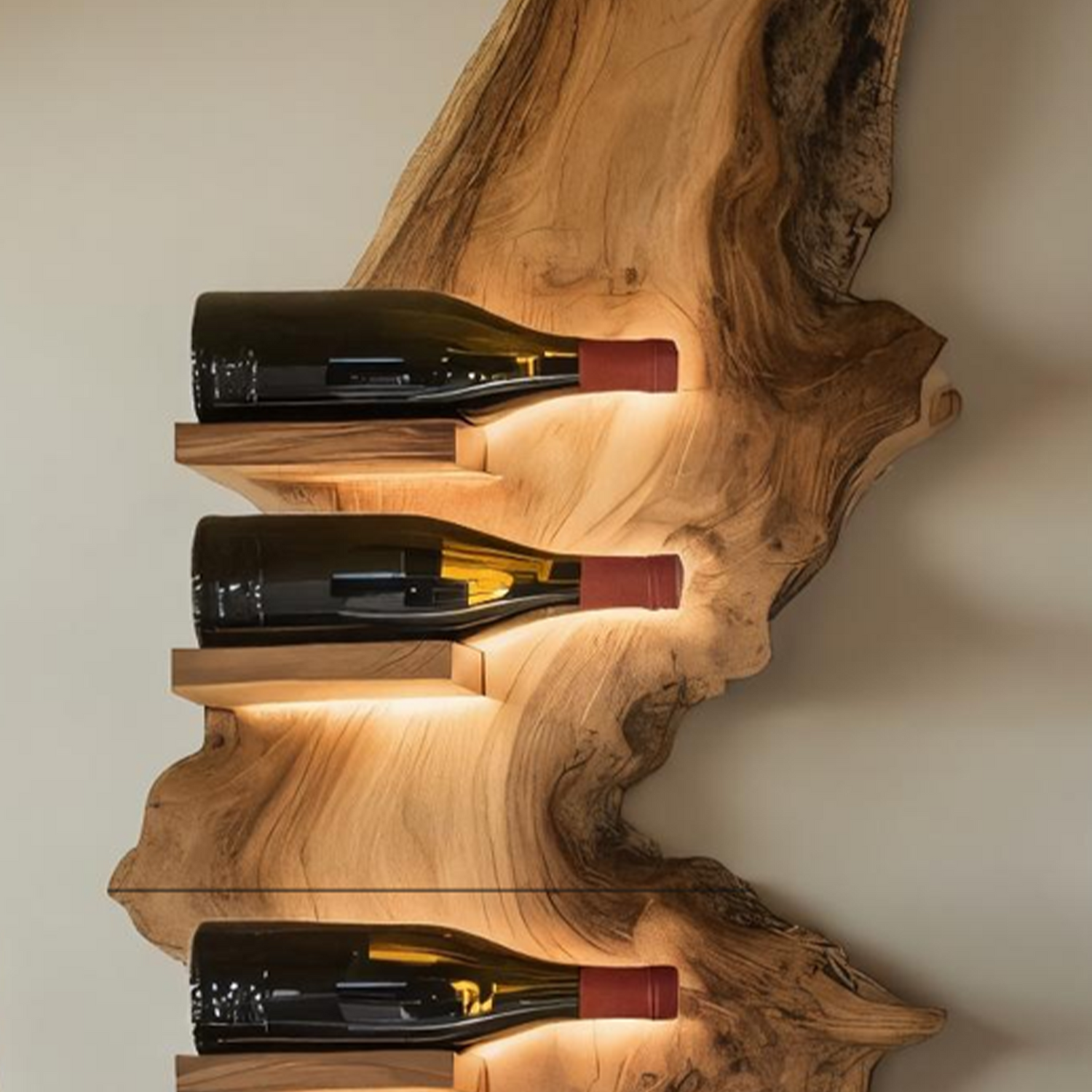 Mid Century Live Edge Wine Holder For Bar Decor Wine Shelf