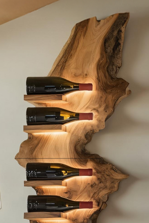 Mid Century Live Edge Wine Holder For Bar Decor Wine Shelf