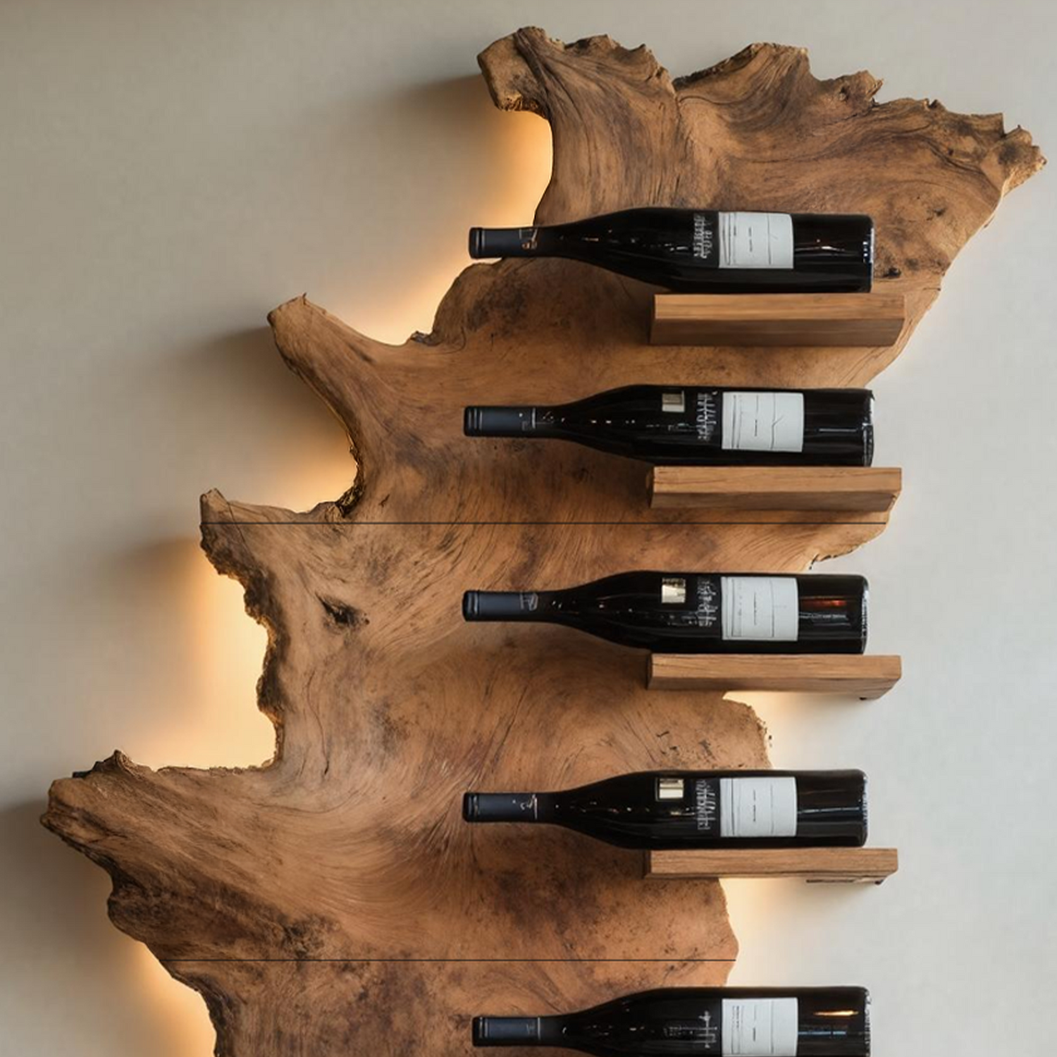 Handcrafted Wooden Live Edge Wine Holder For Bar Display Art
