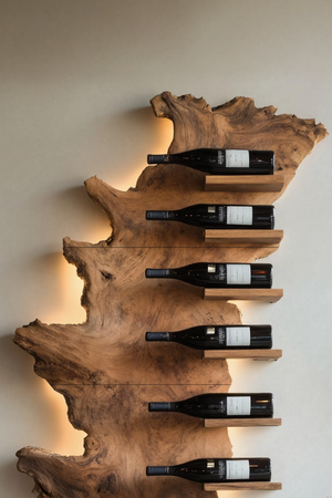Handcrafted Wooden Live Edge Wine Holder For Bar Display Art