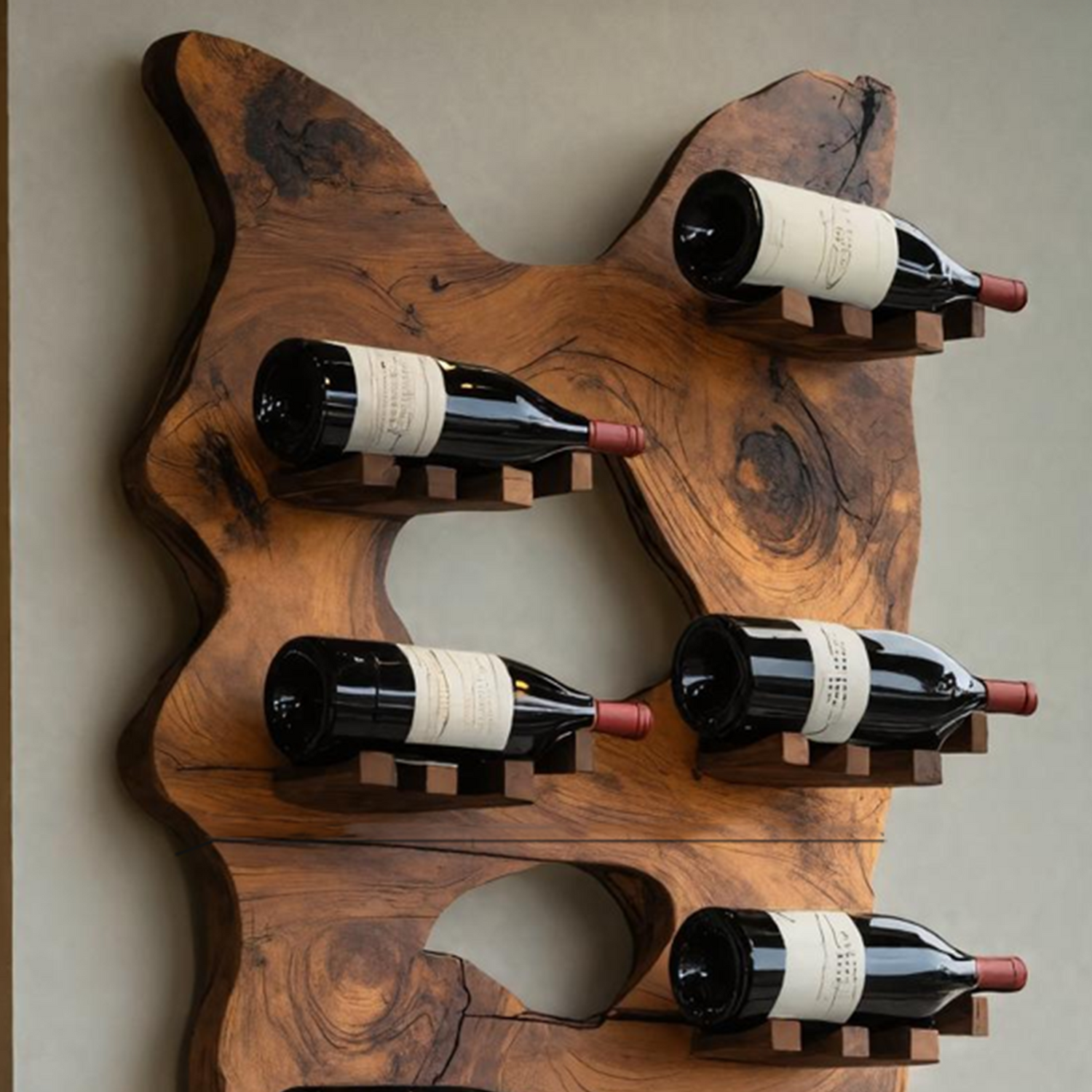 Mid Century Wooden Live Edge Wine Holder For Living Room Decor