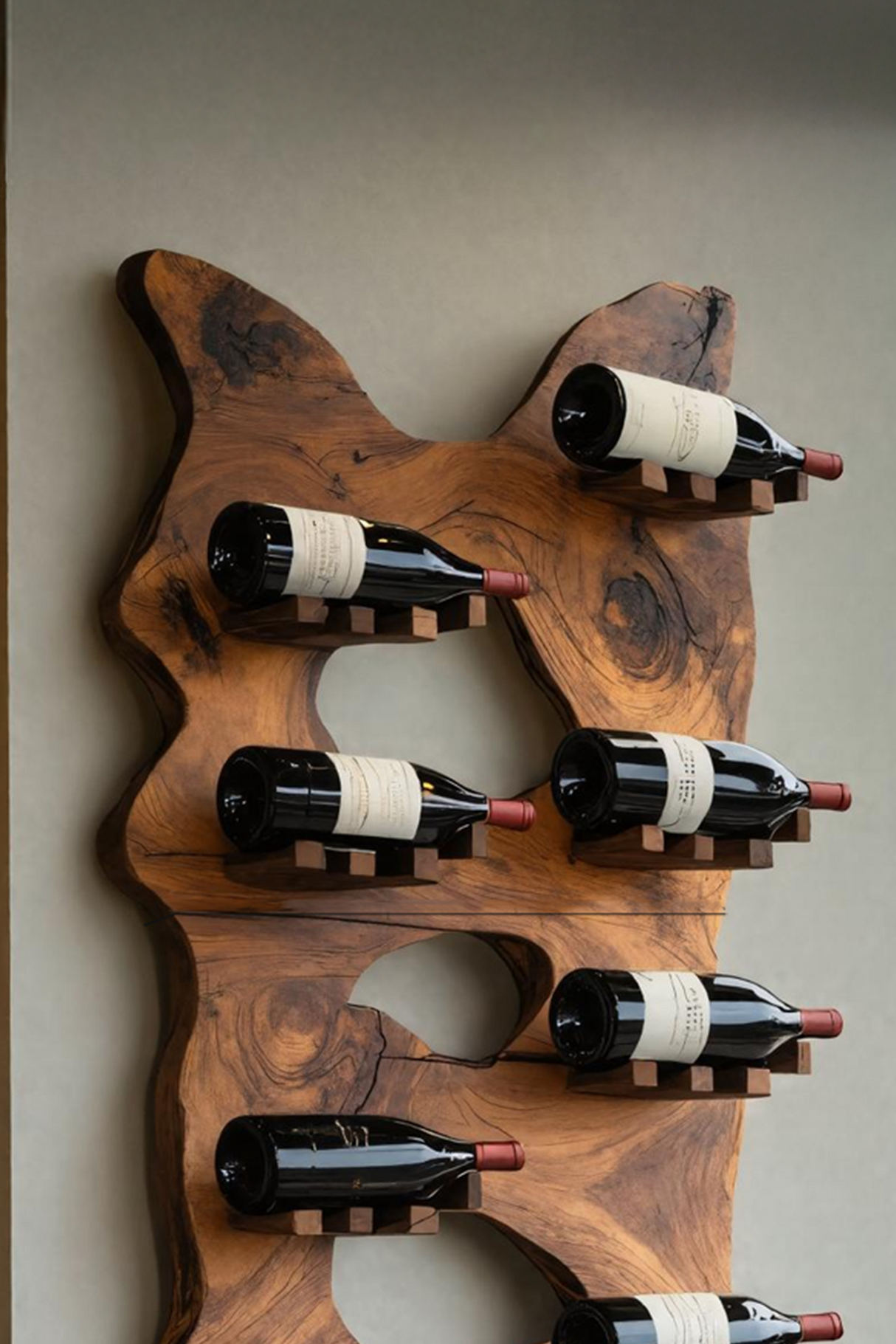 Mid Century Wooden Live Edge Wine Holder For Living Room Decor