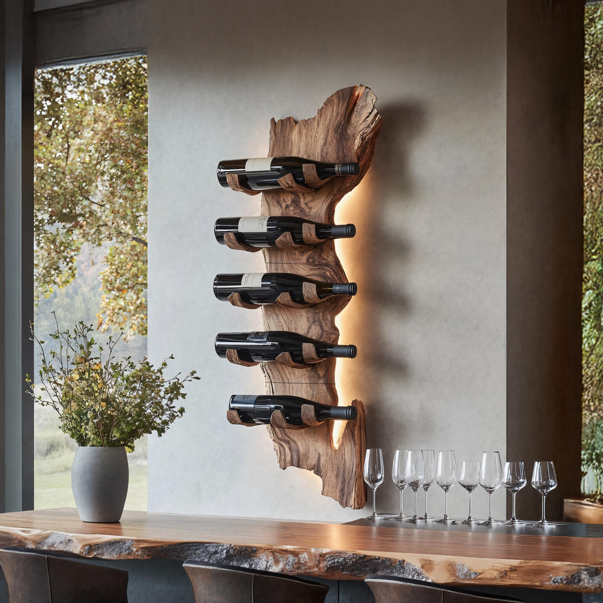 Farmhouse Solid Wood Wine Rack For Rustic Entryway Design