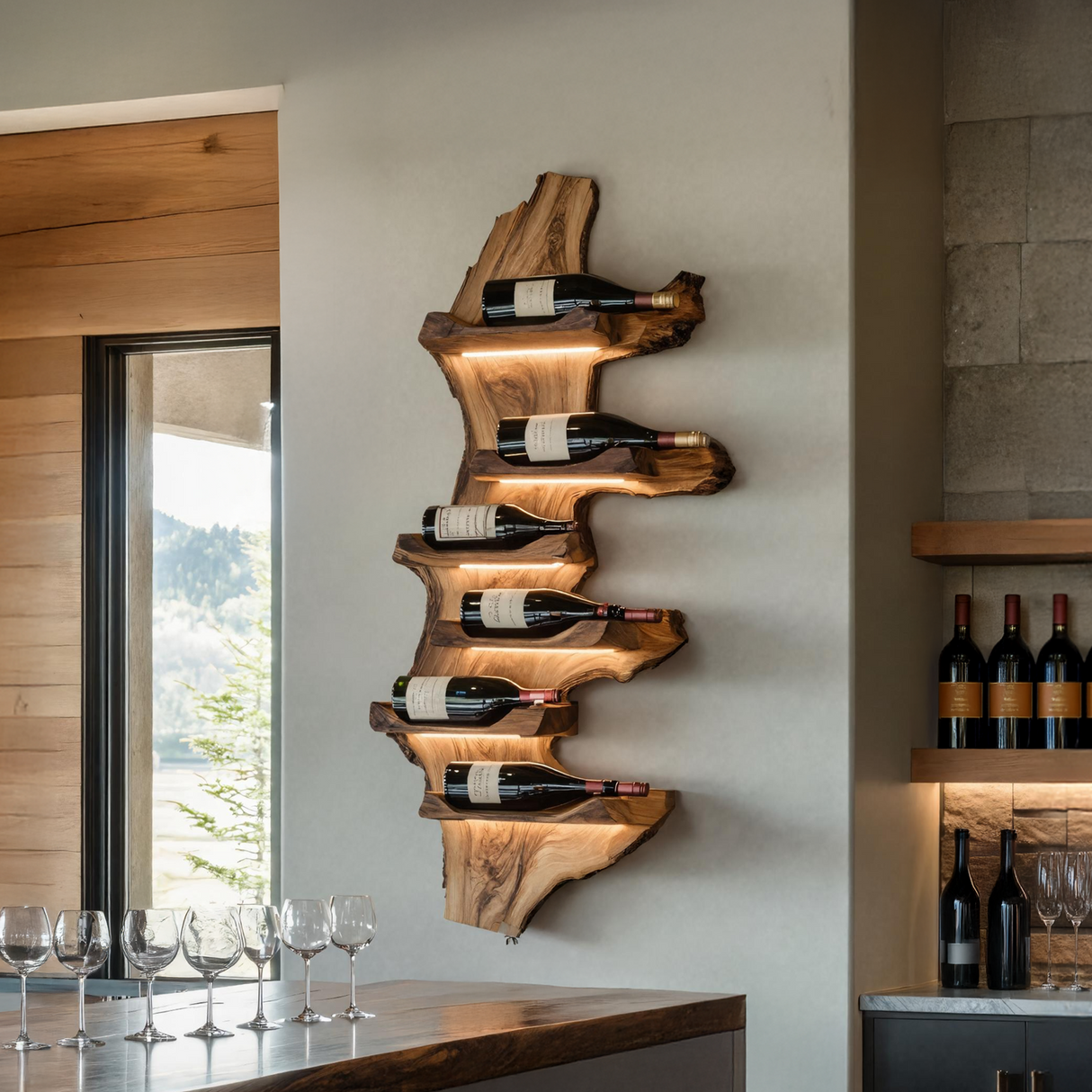 Farmhouse Live Edge Wine Holder For Entryway Furniture Decor