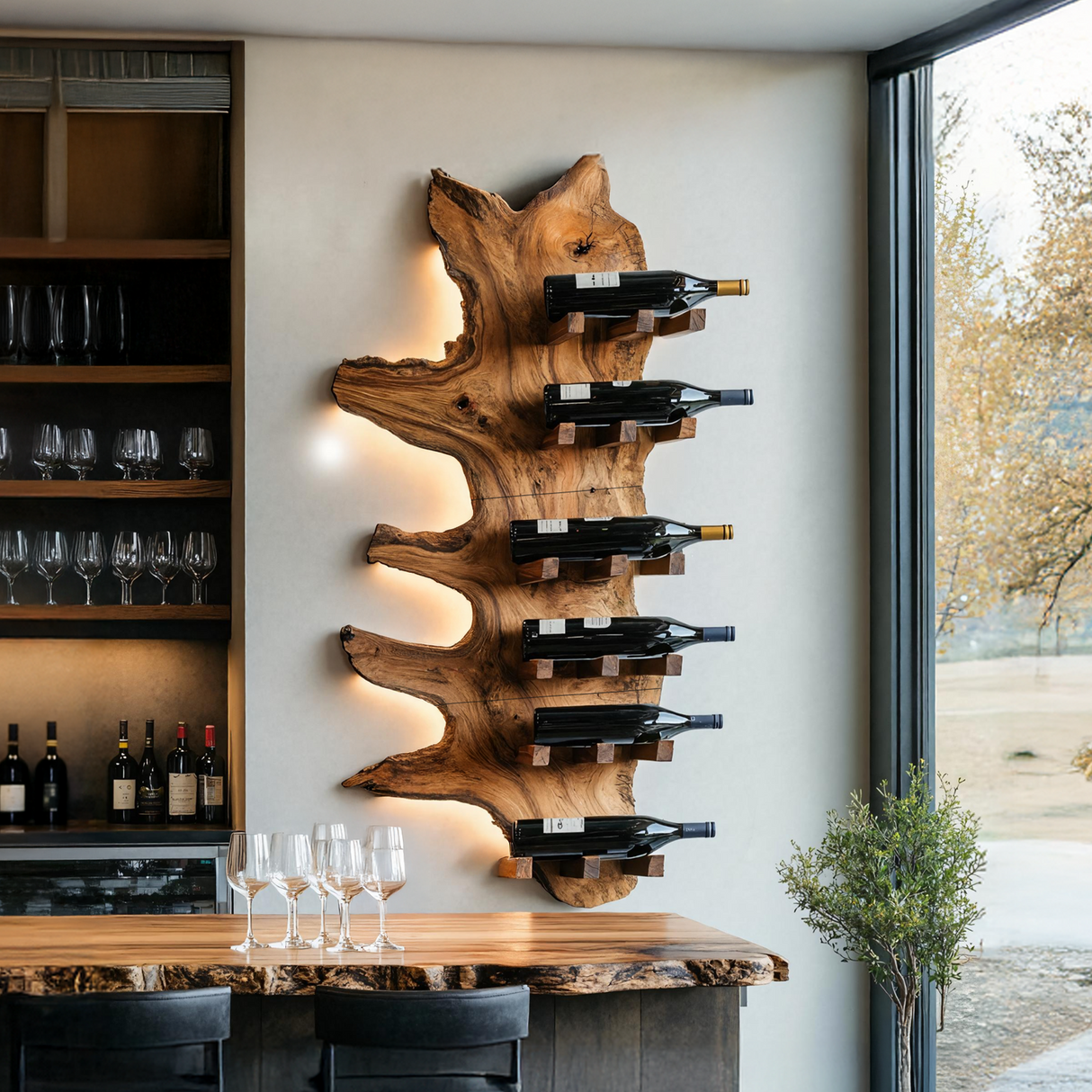 Modern Live Edge Wine Rack For Furniture Decor And Wine Shelf