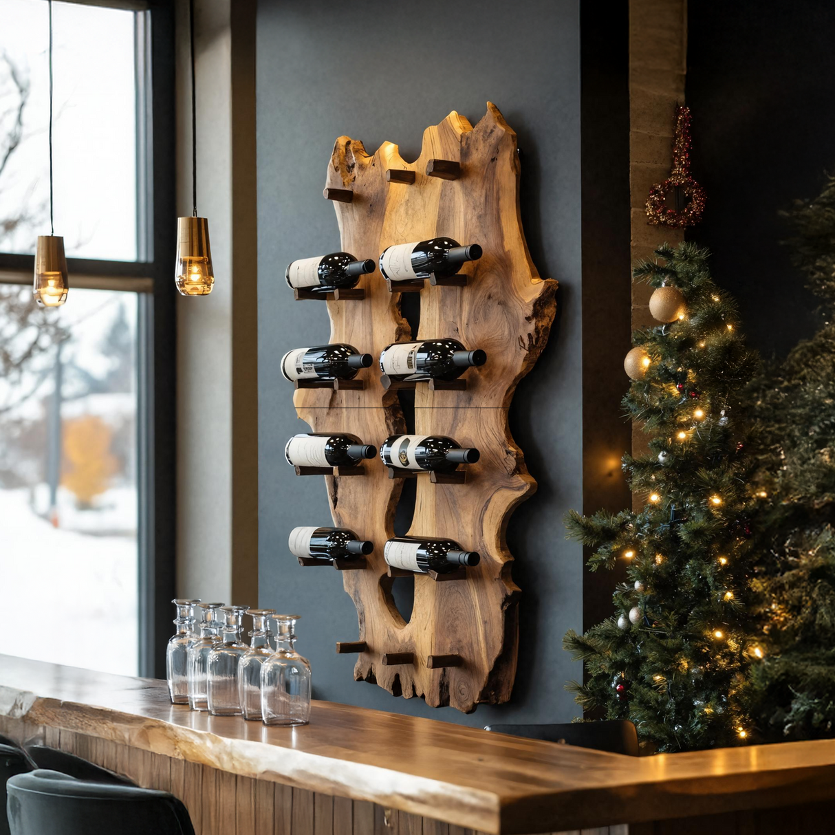 Mid Century Live Edge Wine Holder For Elegant Entryway Decor