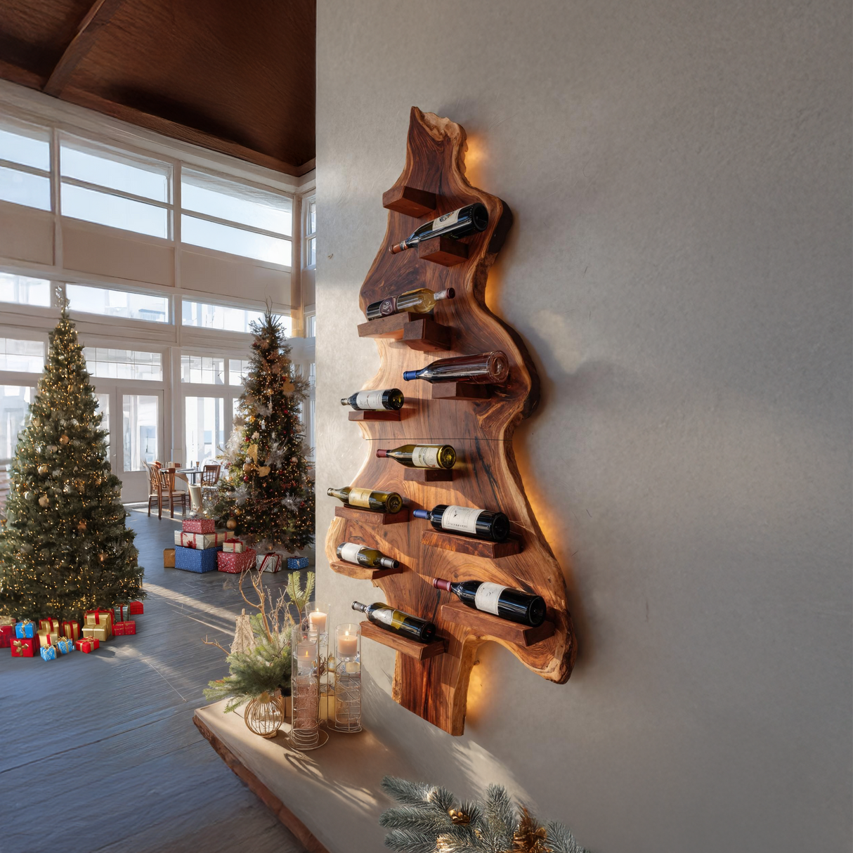 Mid Century Solid Wood Wine Rack For Entryway Furniture Style