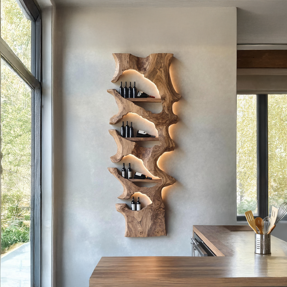 Mid Century Solid Wood Wine Rack For Bar Decor And Display