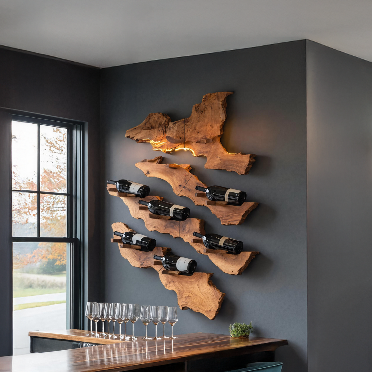 Handcrafted Wooden Live Edge Wine Holder For Bar Decor Ideas