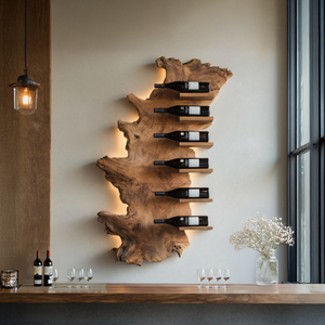 Handcrafted Wooden Live Edge Wine Holder For Bar Display Art