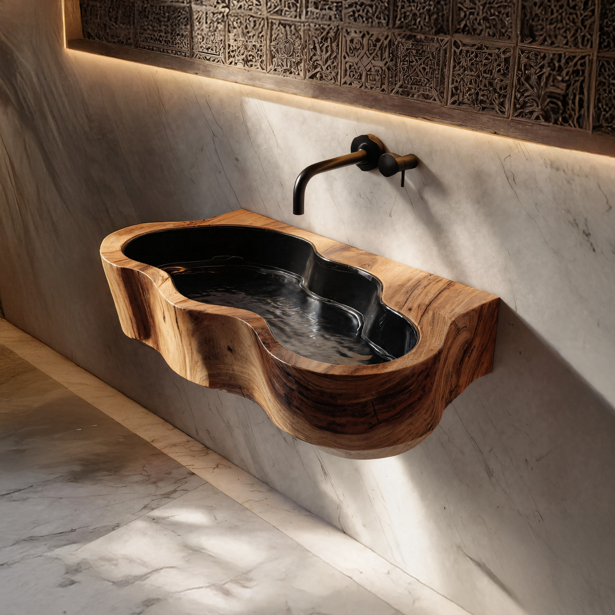 Modern Live Edge Wood Basin For Contemporary Bathroom Interior Design