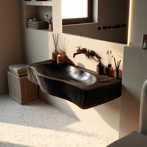 Modern Wooden Live Edge Wood Basin For Contemporary Vanity Decor