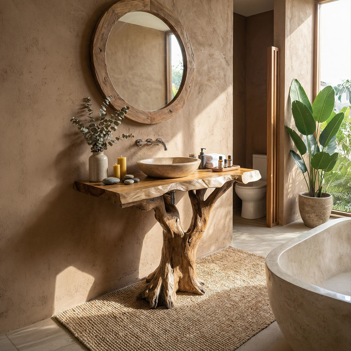 Handcrafted Solid Wood Bathroom Vanity Live Edge For Natural Spa Bath