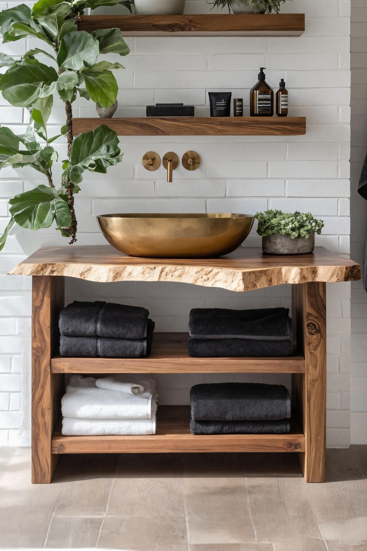 Farmhouse Wooden Vanity For Bathroom Furniture Setup