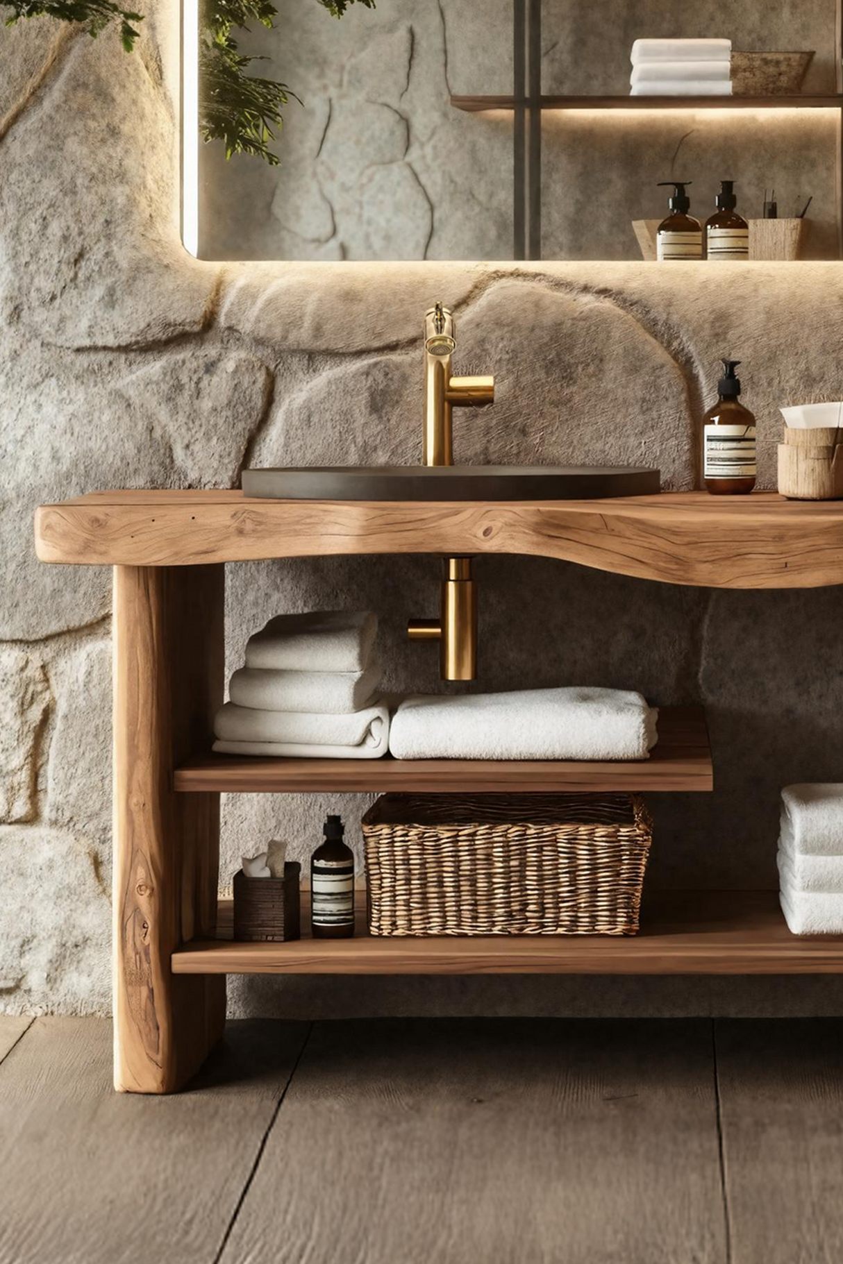 Handcrafted Wooden Storage Vanity For Bathroom Decor