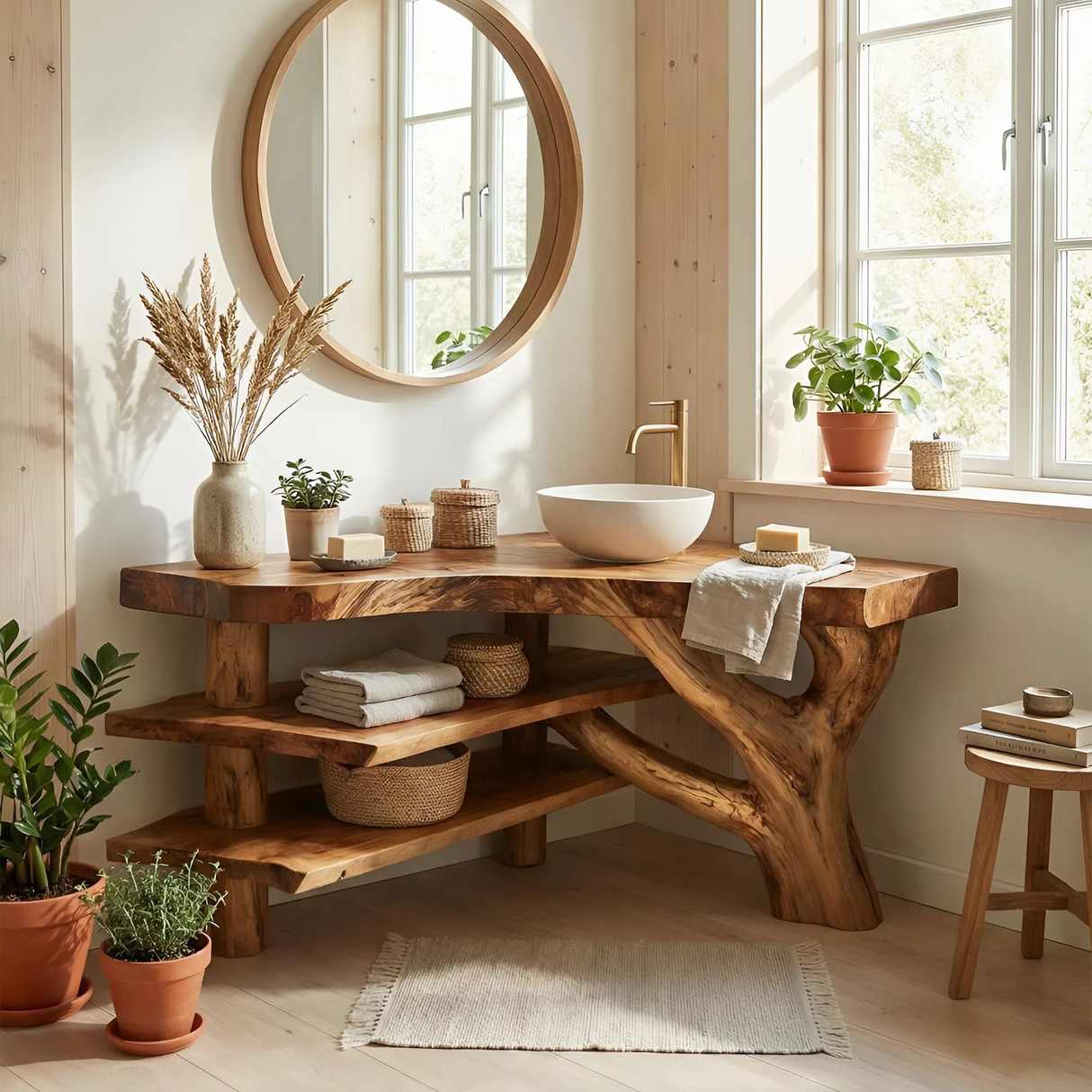 Minimalist Wood Bathroom Vanity For Compact Bathroom