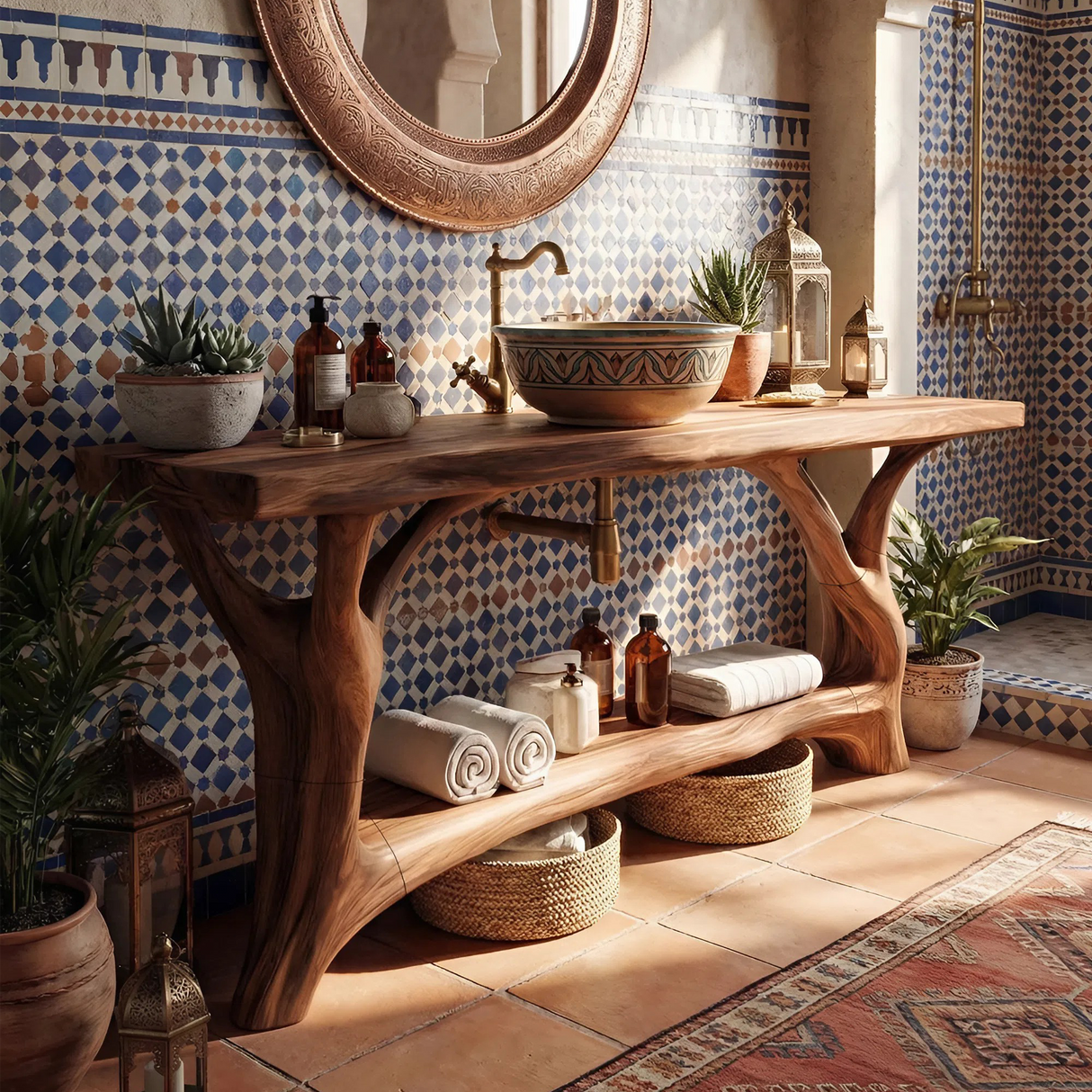 Mid Century Wooden Vanity For Double Sink Bathroom