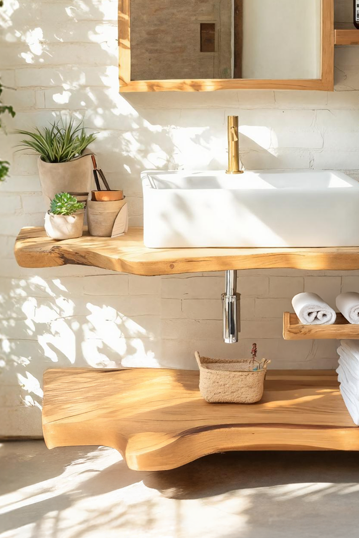 Rustic Wooden Vanity With Sink Space For Bathroom Use
