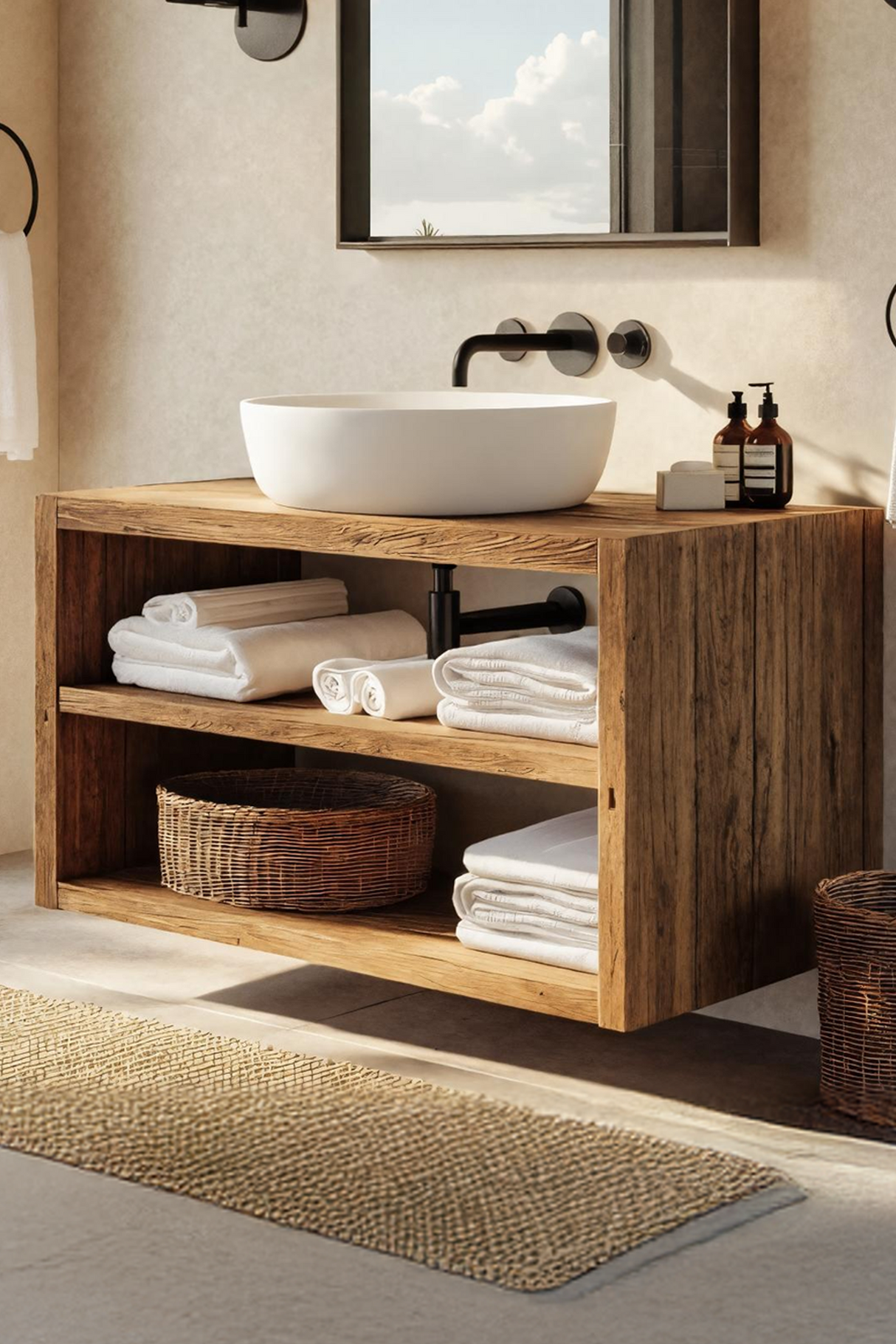 Wooden Bathroom Storage Cabinet For Rustic Decor Vibe