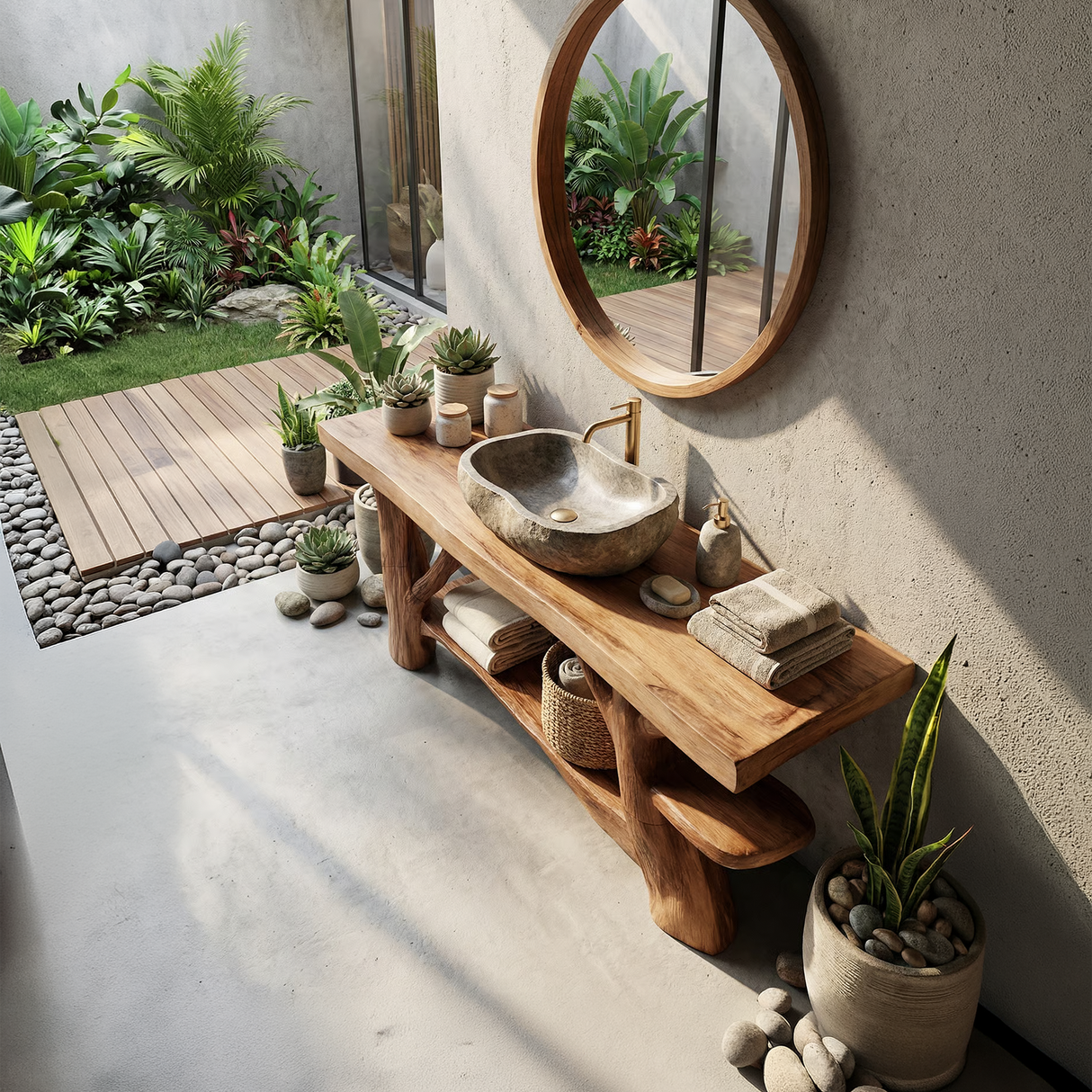 Mid Century Live Edge Bathroom Vanity Natural Wood For Home Bathroom