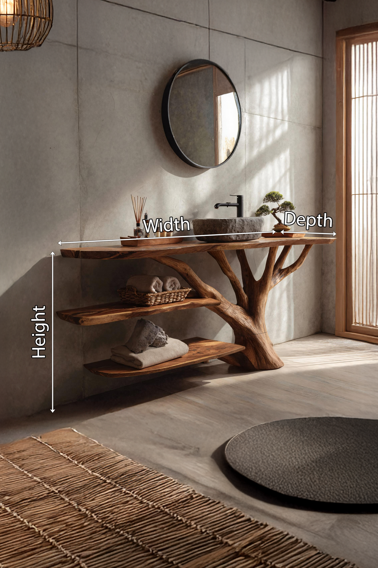 Farmhouse Wooden Live Edge Bathroom Vanity For Rustic Bathroom Design