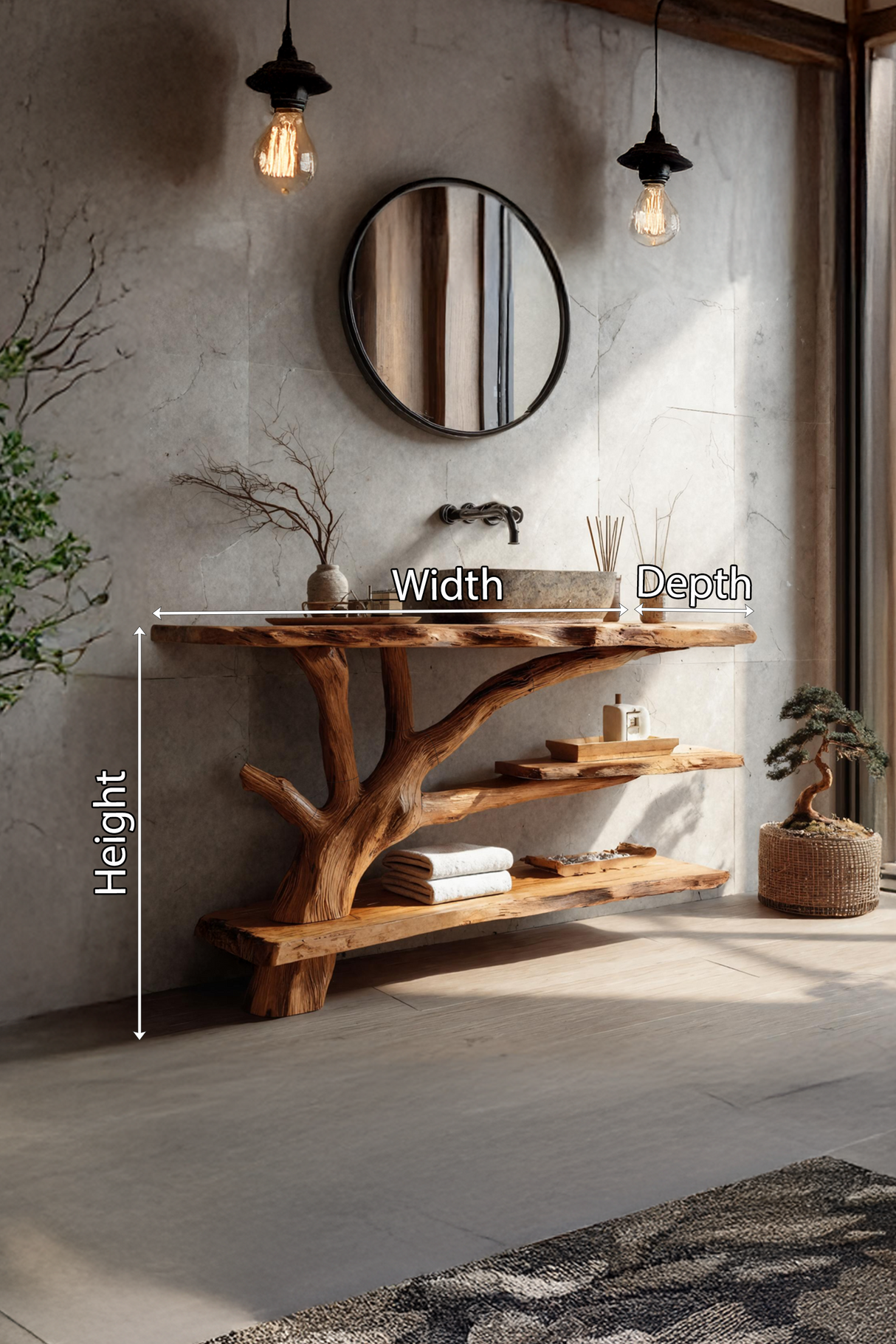 Mid Century Wooden Live Edge Bathroom Vanity For Bathroom Design