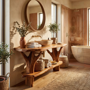 Mid Century Wood Bathroom Vanity For Primary Bathroom