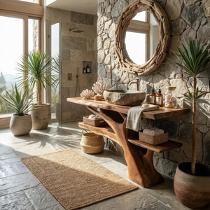 Mid Century Solid Wood Bathroom Vanity Sculptural Live Edge For Bathroom