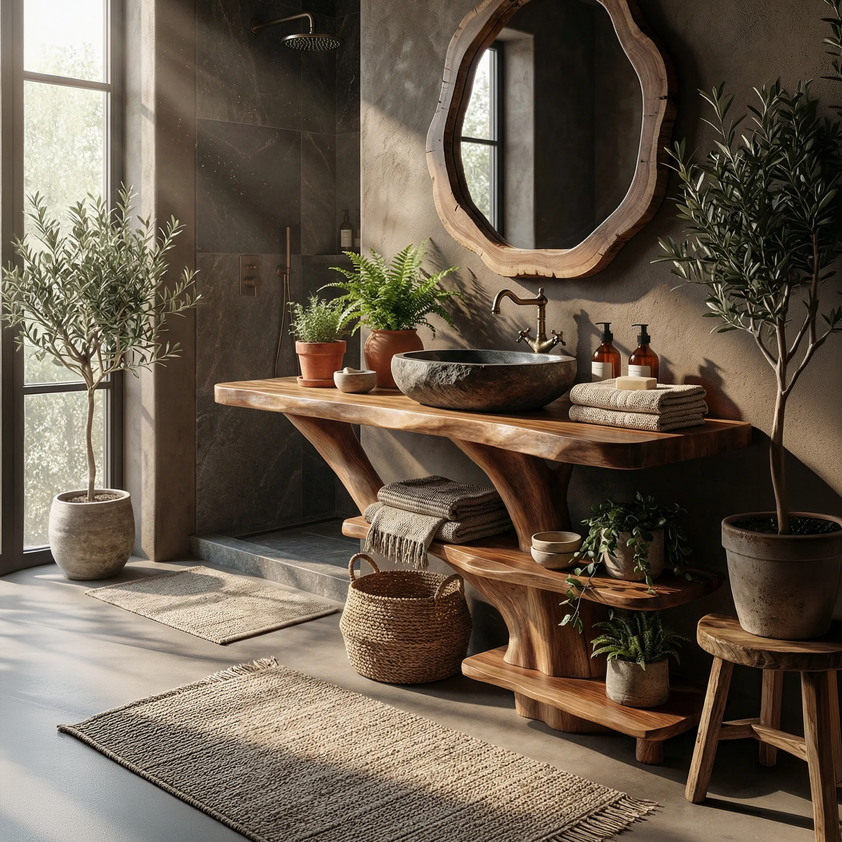 Farmhouse Bathroom Vanity Solid Wood With Shelf For Rustic Spa Bath